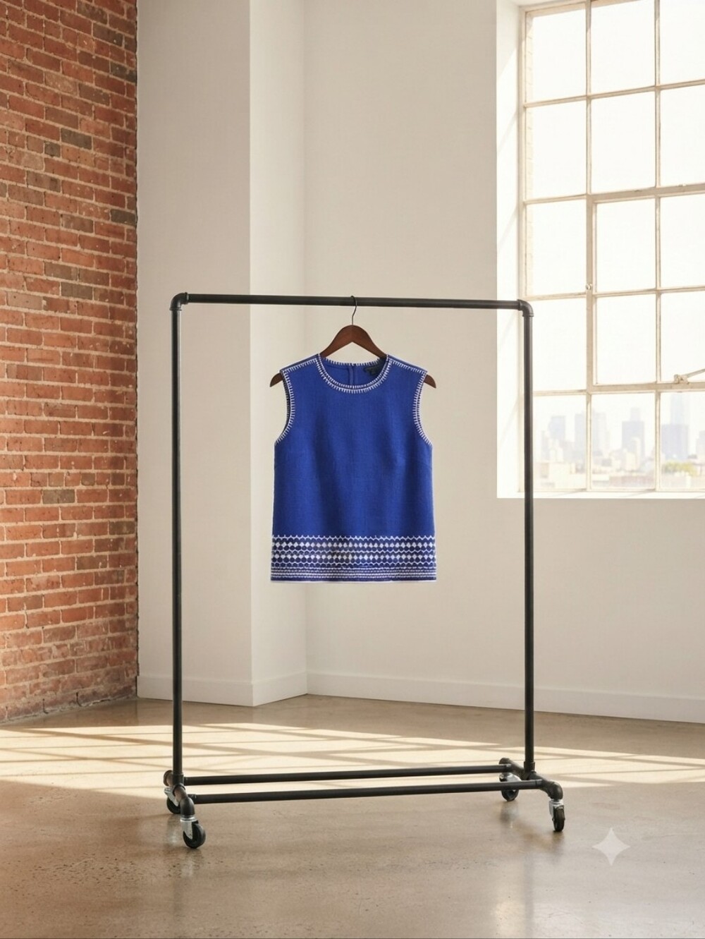 Banana Republic Cobalt Blue Sleeveless Knit Top with Patterned Hem